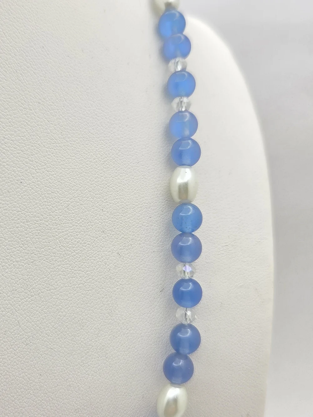 Blue Glass Beaded Faux Pearl & Crystal Accent Strand Necklace - 19